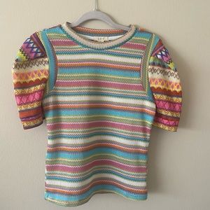 Size small multi color puff sleeve top